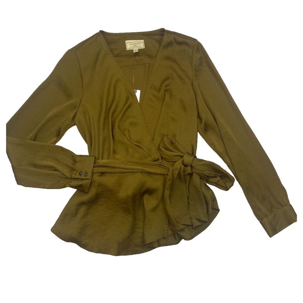 Anthropologie Moulinette Soeurs Size 10 Brynn Drapey Satin Faux Wrap Tie Blouse